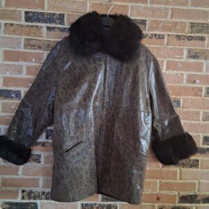 Unique Brown Snakeskin Leather 3/4 Length Jacket and Vest with Fox Collar/ Cuffs